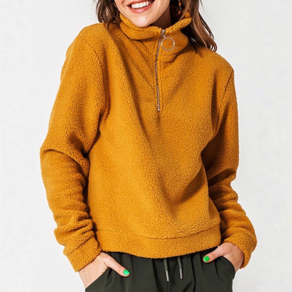 NWT Double Zero Mustard Half Zip Sherpa